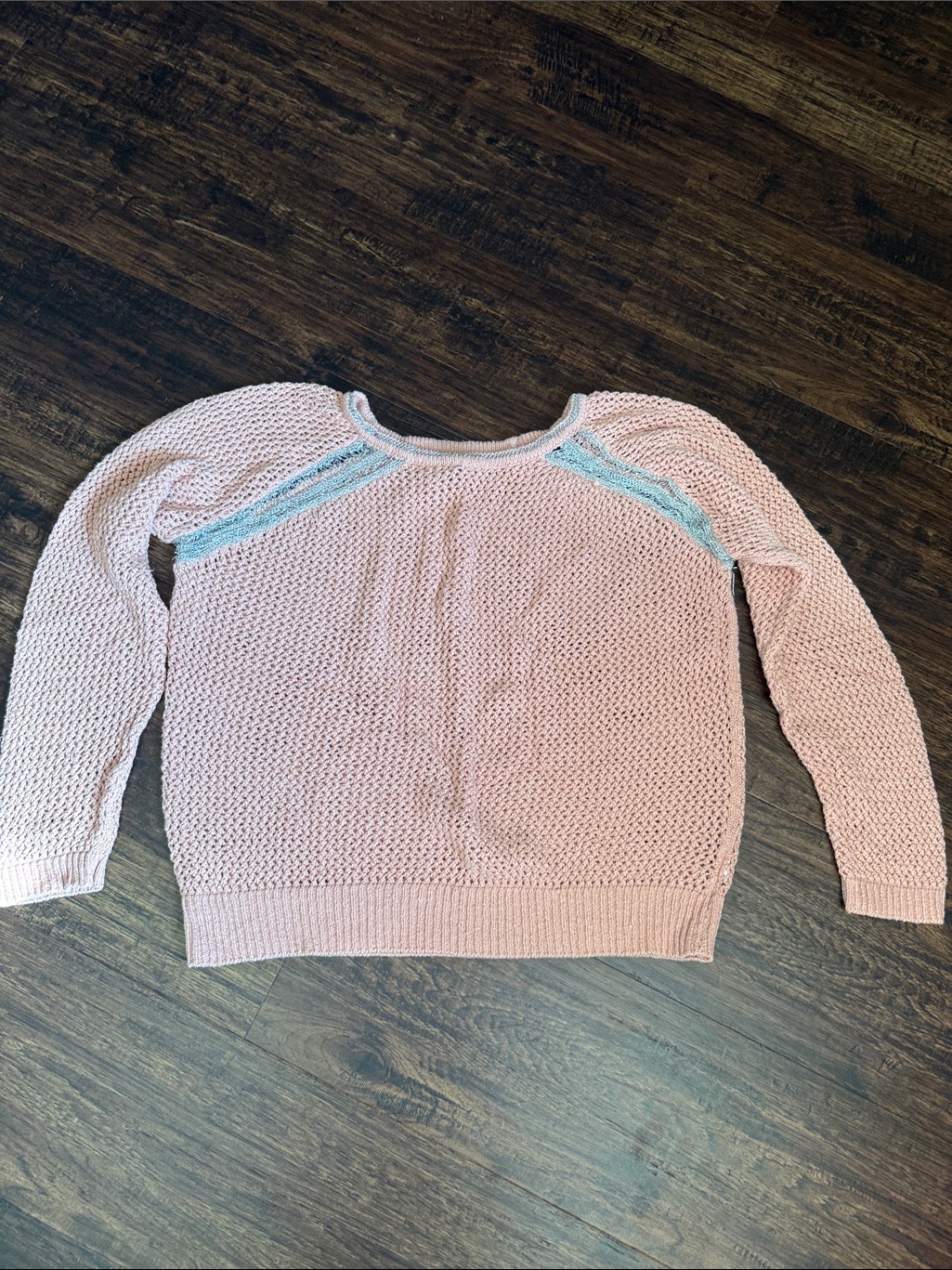Jennifer Lopez Pink Knit Crewneck Sweater With Silver (See Thru) Trim